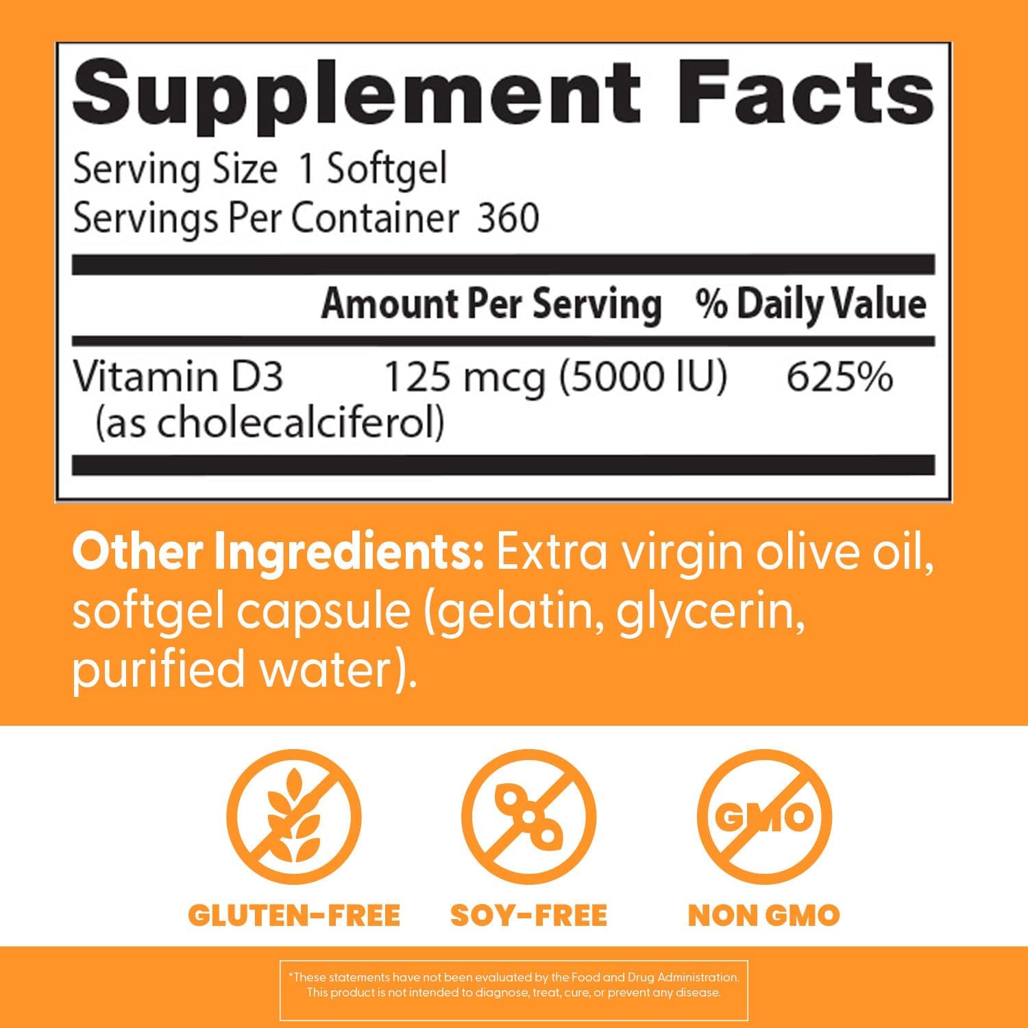 360 Count Doctor's Best Vitamin D3 5,000 IU Capsules for Bone, Teeth, Heart & Immune Health - Non-GMO, Gluten & Soy Free