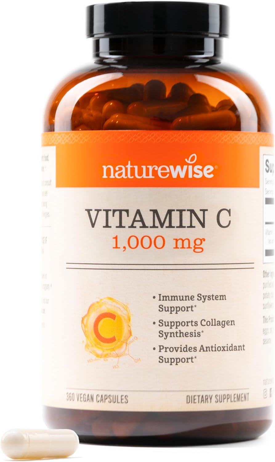 360 Count NatureWise Vitamin C 1000mg Capsules - Extra Strength Daily Immune Support & Collagen Booster - Vegan, Non-GMO, Gluten Free - 1-Year Supply