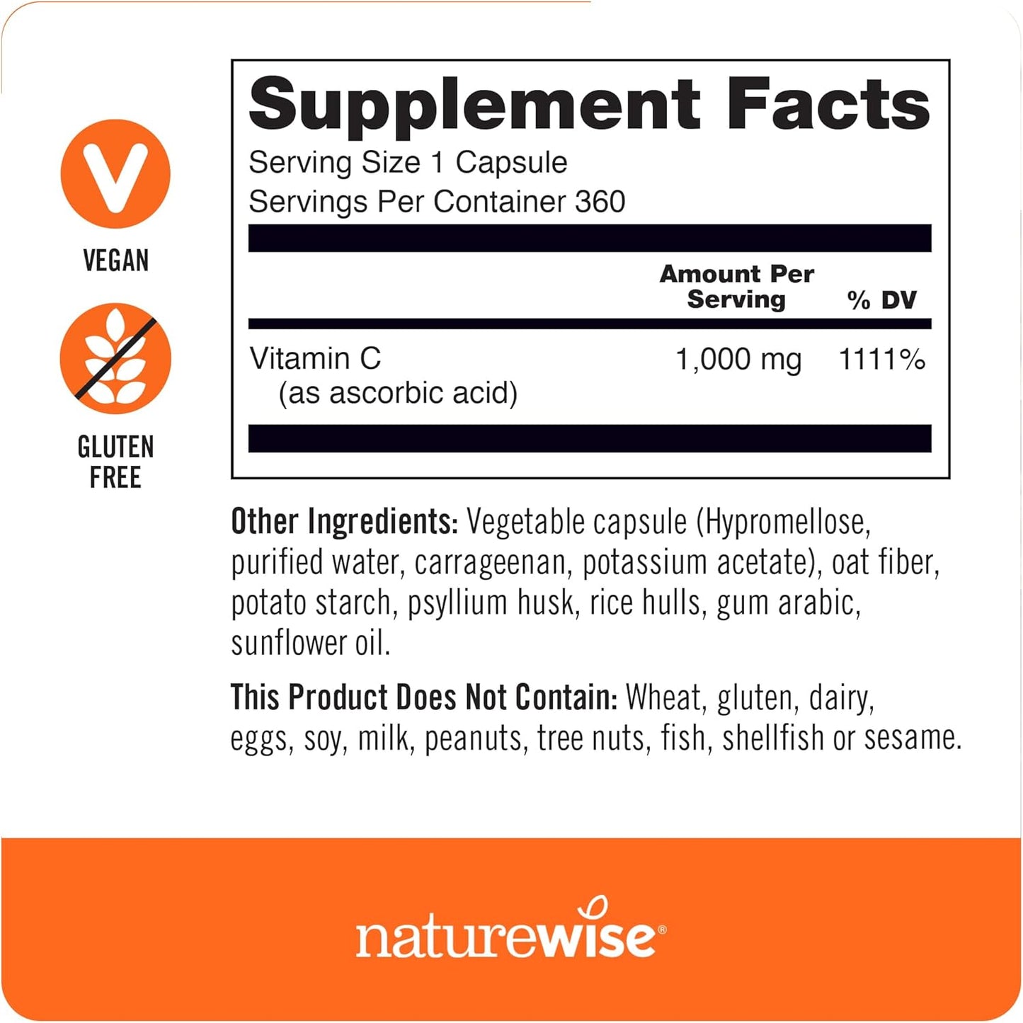 360 Count NatureWise Vitamin C 1000mg Capsules - Extra Strength Daily Immune Support & Collagen Booster - Vegan, Non-GMO, Gluten Free - 1-Year Supply