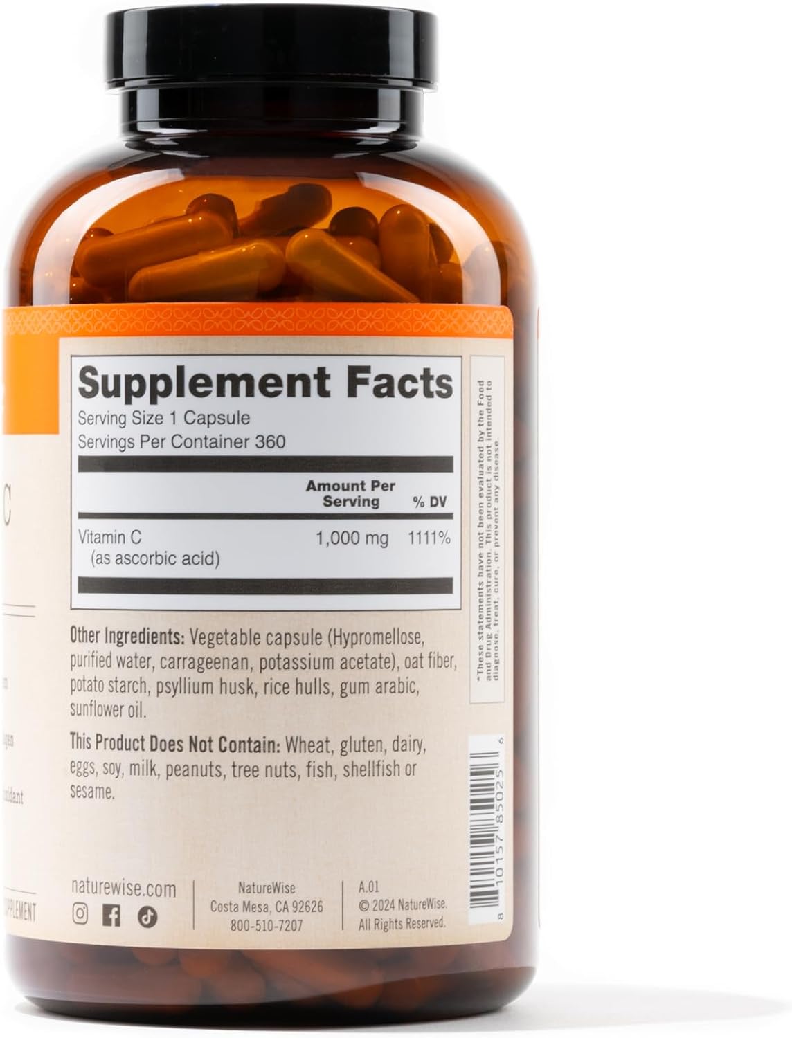 360 Count NatureWise Vitamin C 1000mg Capsules - Extra Strength Daily Immune Support & Collagen Booster - Vegan, Non-GMO, Gluten Free - 1-Year Supply