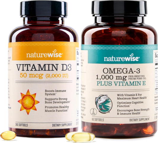 360-Count NatureWise Vitamin D3 2000iu with Omega 3, Vitamin E for Muscle, Immune, Heart, Brain, Eye, Joint, Bone Health in 60ct for Men and Women