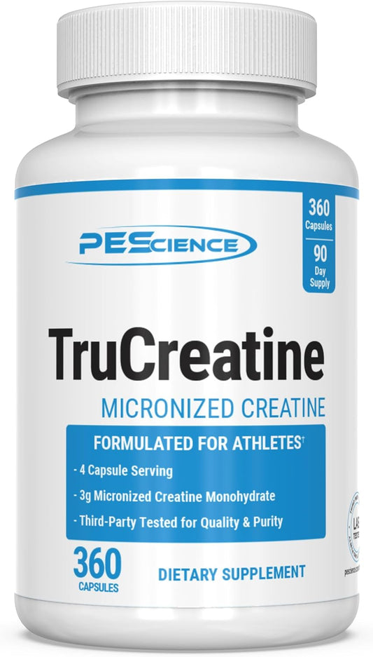 360 Count PEScience TruCreatine Capsules with Creapure Micronized Creatine Monohydrate for Strength and Muscle Growth