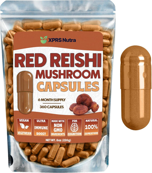 360 Count Reishi Mushroom Capsules for Cognitive and Immune Support - 6 Month Supply - Organic Red Reishi Supplement