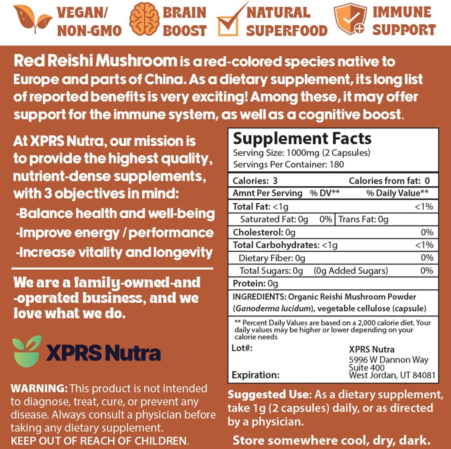 360 Count Reishi Mushroom Capsules for Cognitive and Immune Support - 6 Month Supply - Organic Red Reishi Supplement