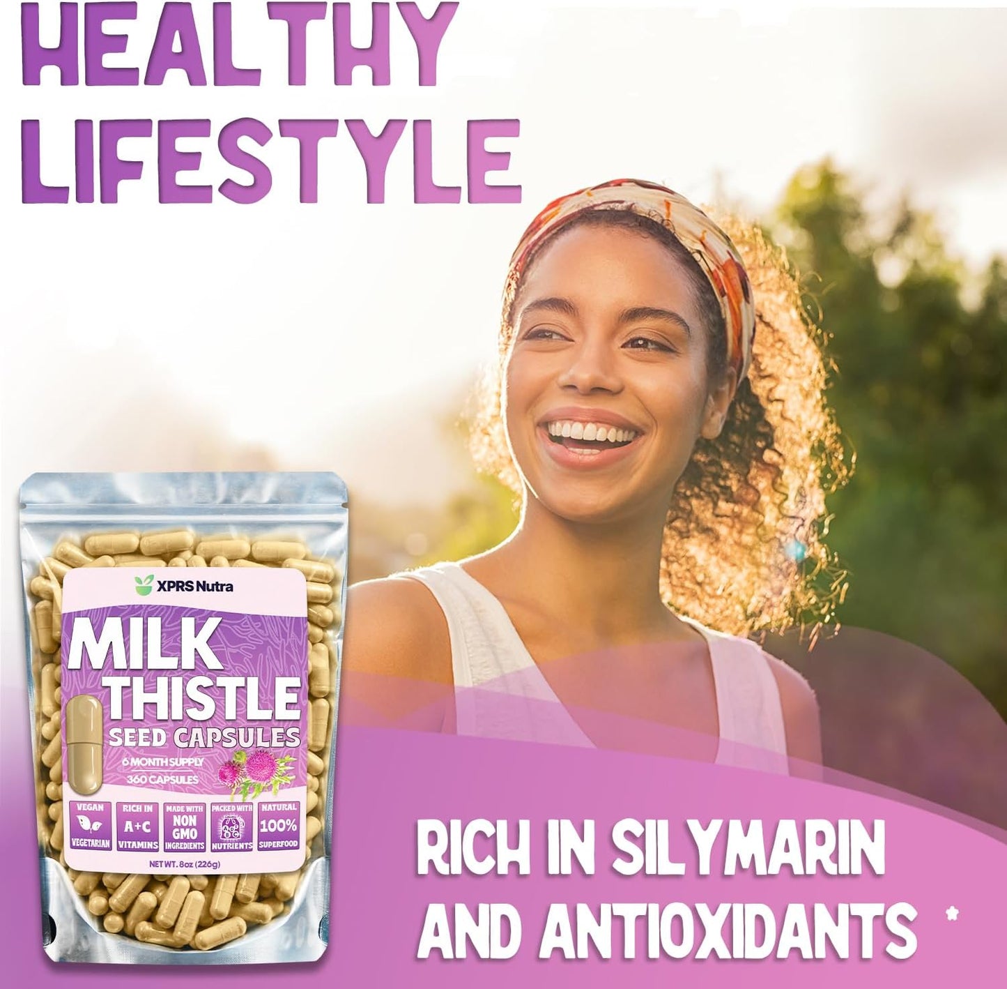 360 Count XPRS Nutra Milk Thistle Seed Capsules - Premium Liver Support Supplement with Silymarin - Non-GMO Cardo Mariano Pills for Digestion (6 Month Supply)