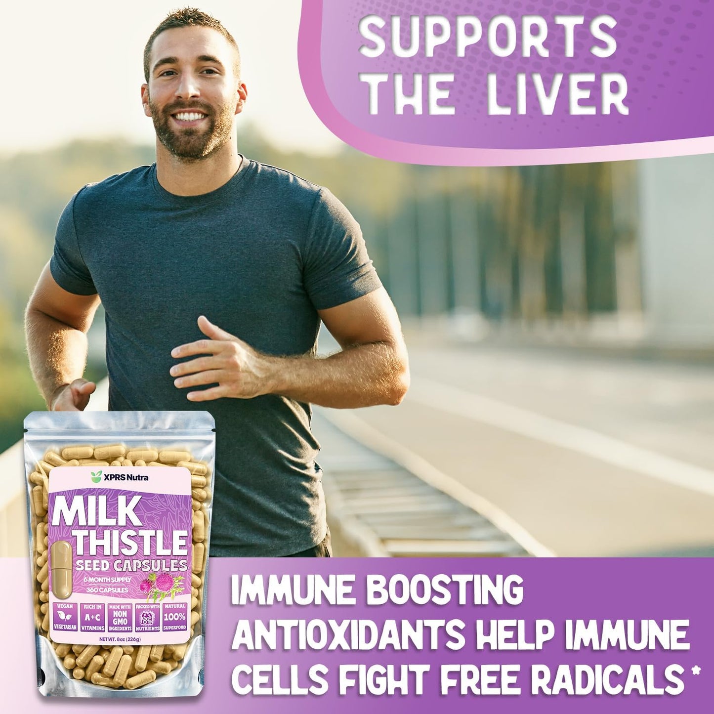 360 Count XPRS Nutra Milk Thistle Seed Capsules - Premium Liver Support Supplement with Silymarin - Non-GMO Cardo Mariano Pills for Digestion (6 Month Supply)