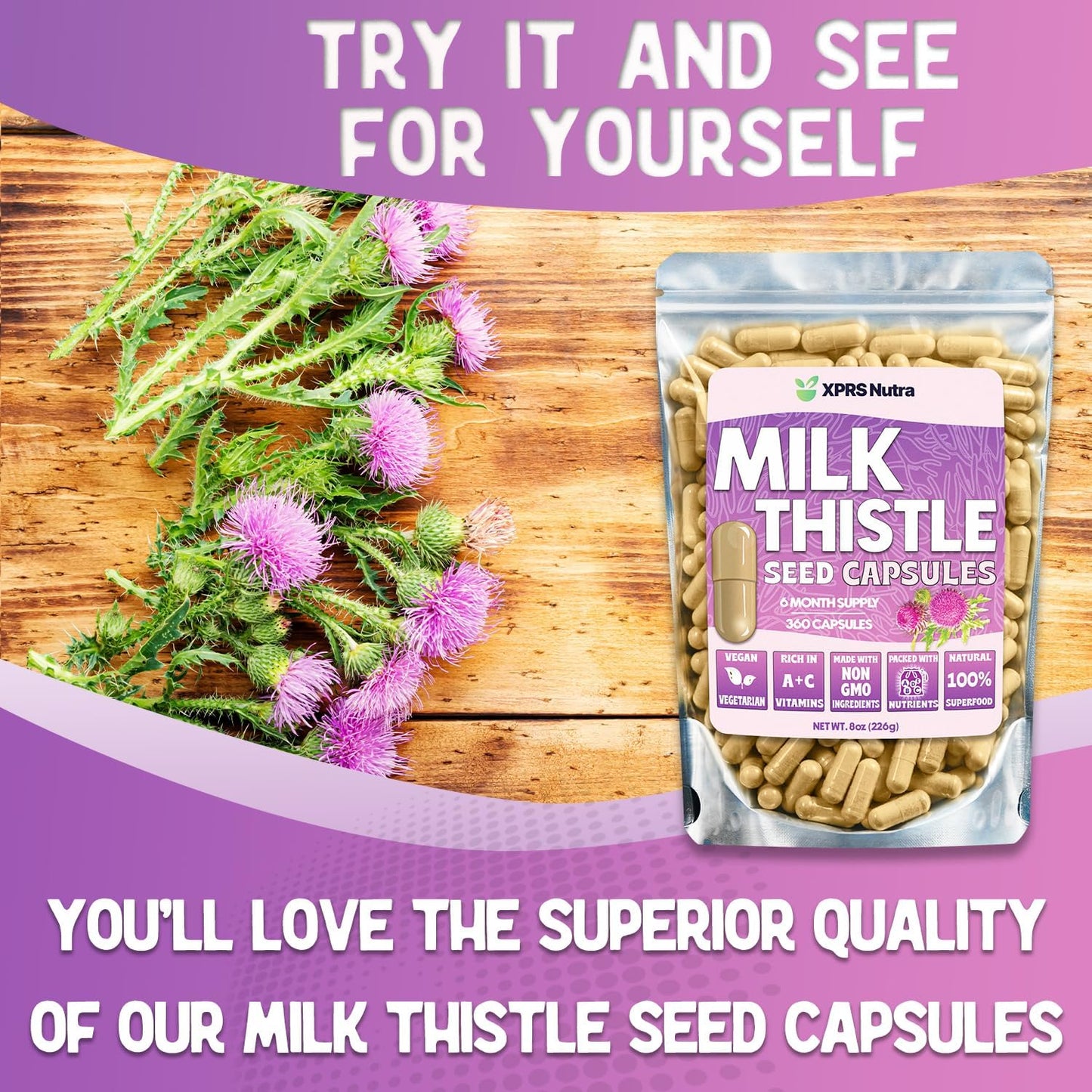 360 Count XPRS Nutra Milk Thistle Seed Capsules - Premium Liver Support Supplement with Silymarin - Non-GMO Cardo Mariano Pills for Digestion (6 Month Supply)