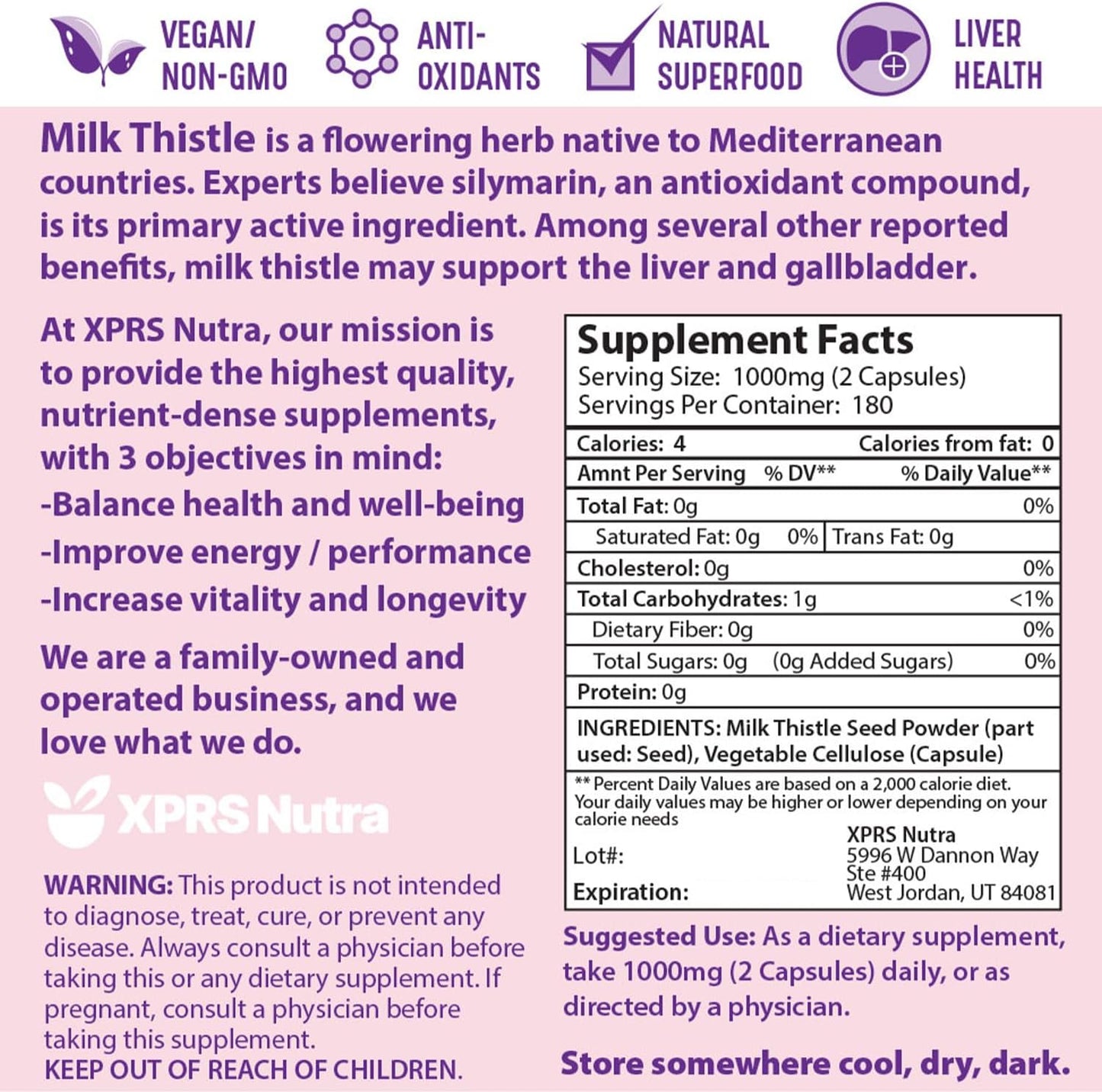 360 Count XPRS Nutra Milk Thistle Seed Capsules - Premium Liver Support Supplement with Silymarin - Non-GMO Cardo Mariano Pills for Digestion (6 Month Supply)