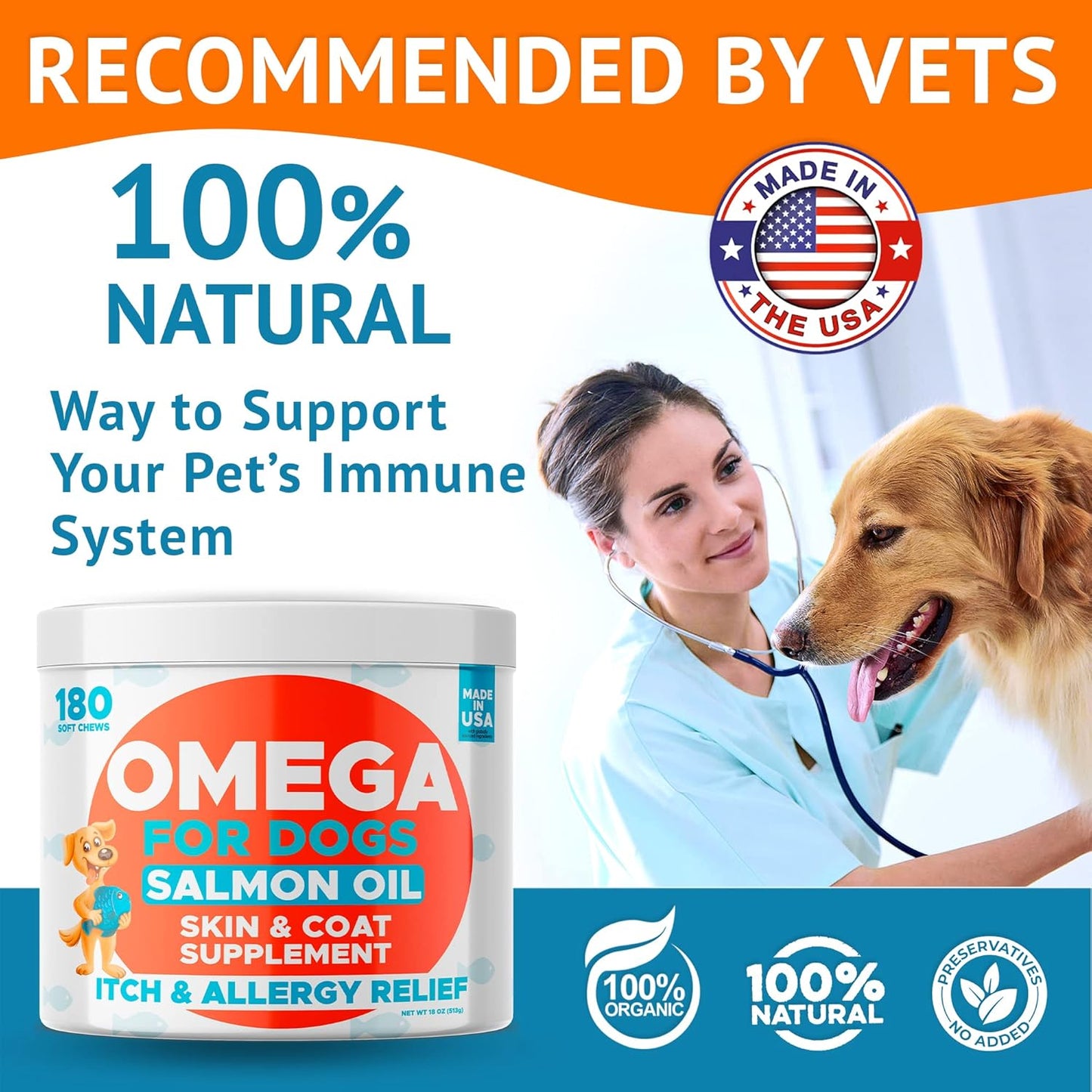 360 Ct Omega 3 Alaskan Fish Oil Dog Treats for Dry Skin, Allergies, Coats, Joints - Natural Salmon Chews with EPA & DHA Fatty Acids