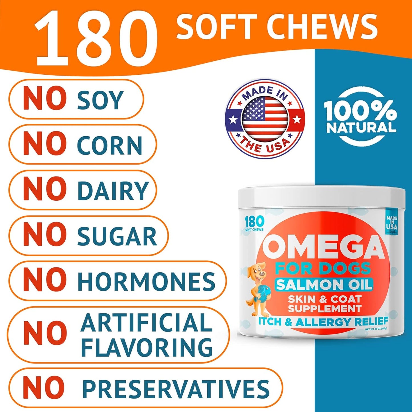 360 Ct Omega 3 Alaskan Fish Oil Dog Treats for Dry Skin, Allergies, Coats, Joints - Natural Salmon Chews with EPA & DHA Fatty Acids