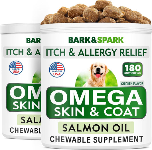 360 Fish Oil Treats for Dogs - Omega 3 Supplement for Shedding, Allergies, Itch Relief, Hot Spots, Joint Health - Skin & Coat Support with EPA & DHA Fatty Acids