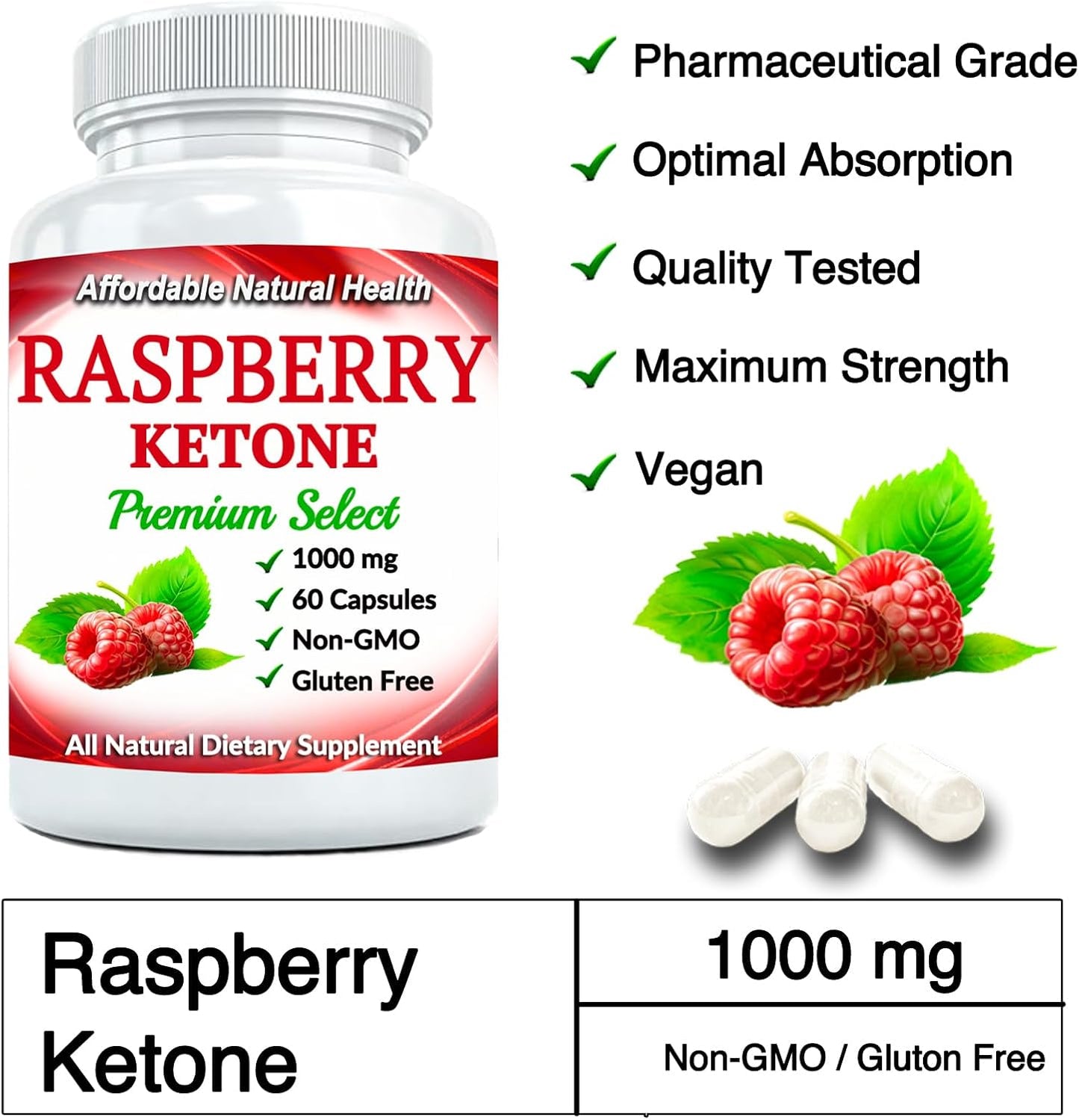 360 Heaven's Gate Raspberry Ketone Capsules - 1000 mg All-Natural Supplement for Active Lifestyle - Vegan, GMO-Free, Gluten-Free - 1 Year Supply