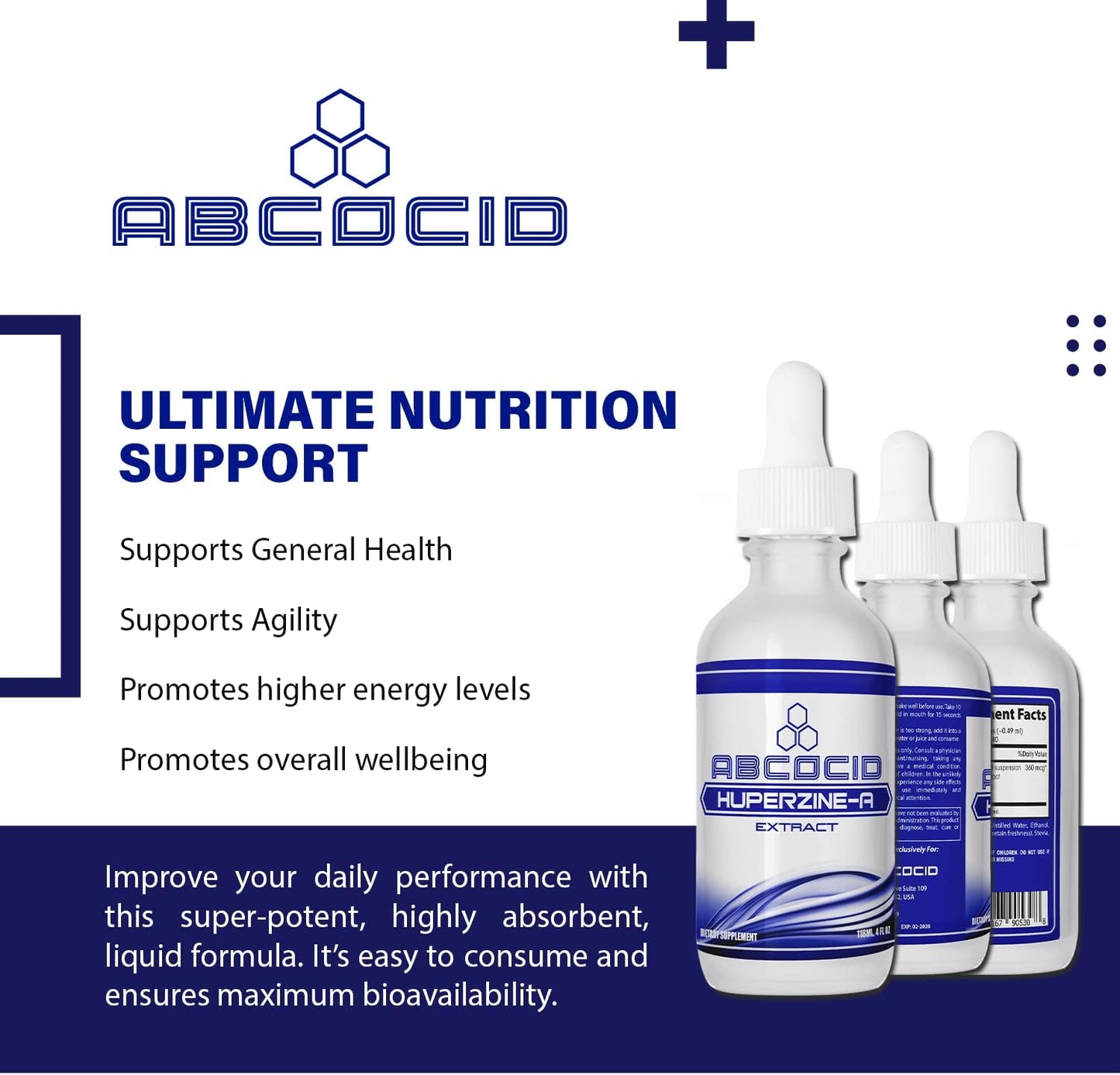 360 mcg Huperzine-A Liquid Supplement - 4 Oz, 240 Servings - Made in USA - Quick Absorption - Potent Ingredients - Third-Party Tested - GMP Certified - Cruelty-Free