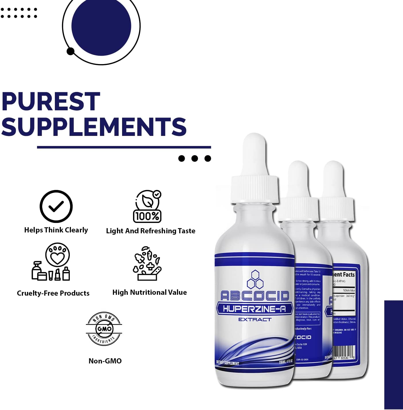 360 mcg Huperzine-A Liquid Supplement - 4 Oz, 240 Servings - Made in USA - Quick Absorption - Potent Ingredients - Third-Party Tested - GMP Certified - Cruelty-Free