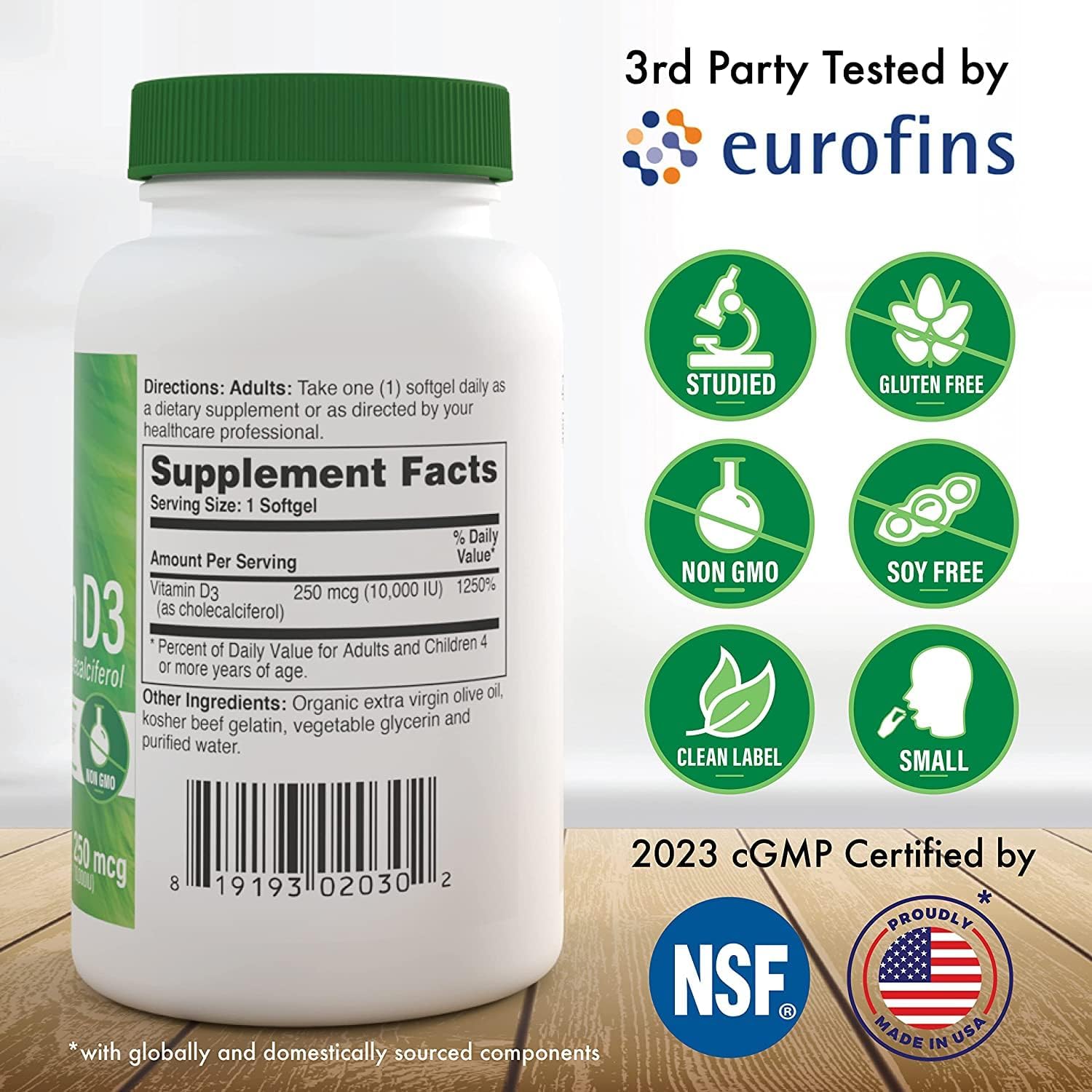 360 Mini Softgels Health Thru Nutrition Vitamin D3 10,000iu for Immune Support | Non-GMO Cholecalciferol | USP Grade EVOO | 3rd Party Tested