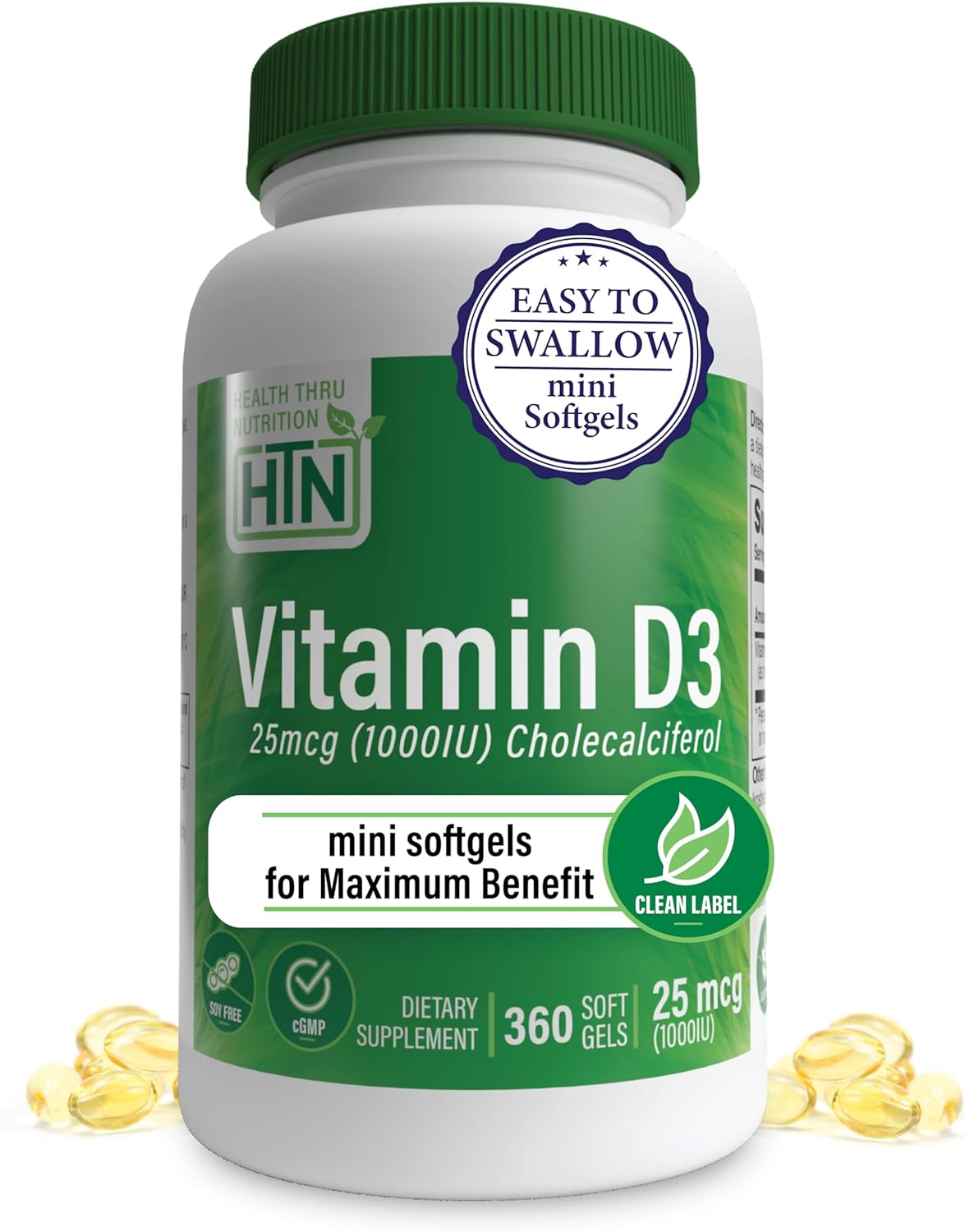 360 Mini Softgels of Health Thru Nutrition Vitamin D3 1,000iu | 25mcg Cholecalciferol | Immune Health Support | Non-GMO & 3rd Party Tested