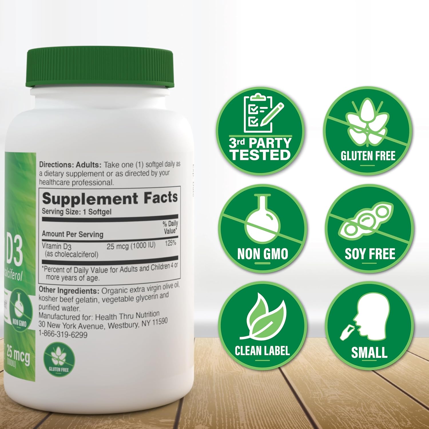 360 Mini Softgels of Health Thru Nutrition Vitamin D3 1,000iu | 25mcg Cholecalciferol | Immune Health Support | Non-GMO & 3rd Party Tested