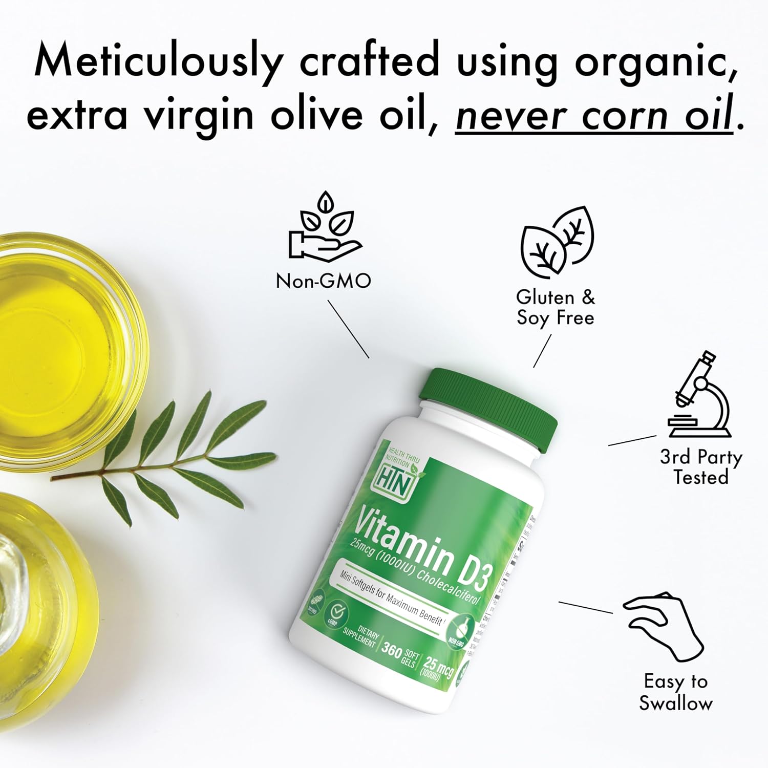 360 Mini Softgels of Health Thru Nutrition Vitamin D3 1,000iu | 25mcg Cholecalciferol | Immune Health Support | Non-GMO & 3rd Party Tested