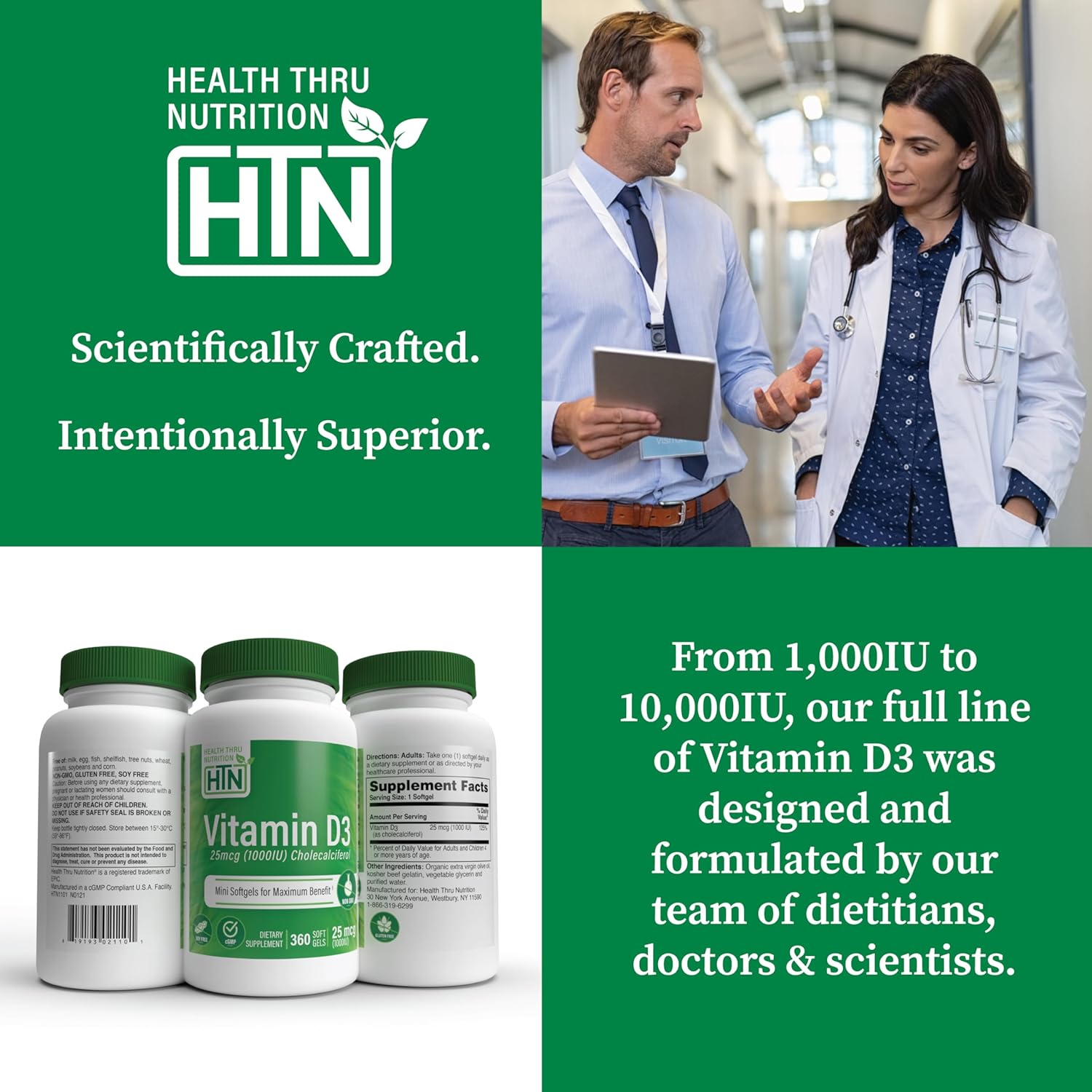 360 Mini Softgels of Health Thru Nutrition Vitamin D3 1,000iu | 25mcg Cholecalciferol | Immune Health Support | Non-GMO & 3rd Party Tested