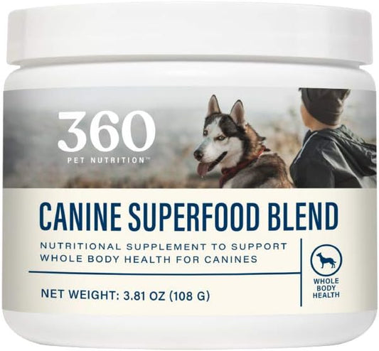 360 Pet Nutrition Canine Superfood Boost Blend - All Lifestage Meal Topper for Dogs - Supports Whole Body Health, Bone & Joint, Digestion, Immune System - 30 Servings - Beef Flavor