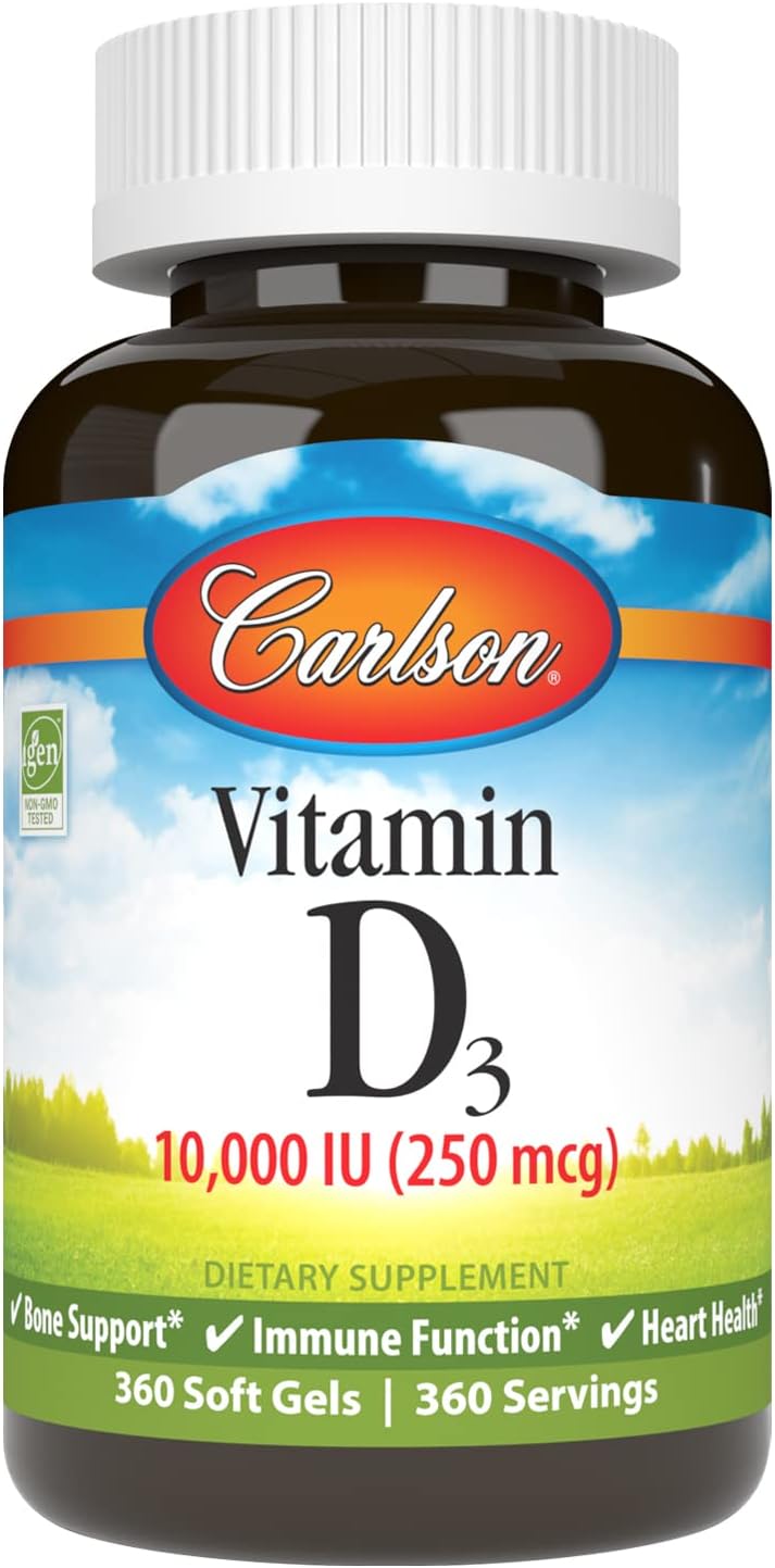360 Soft Gels of Carlson Vitamin D3 10,000 IU (250 mcg) for Bone and Immune Health