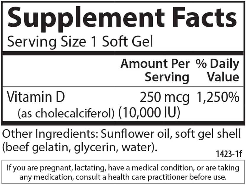 360 Soft Gels of Carlson Vitamin D3 10,000 IU (250 mcg) for Bone and Immune Health