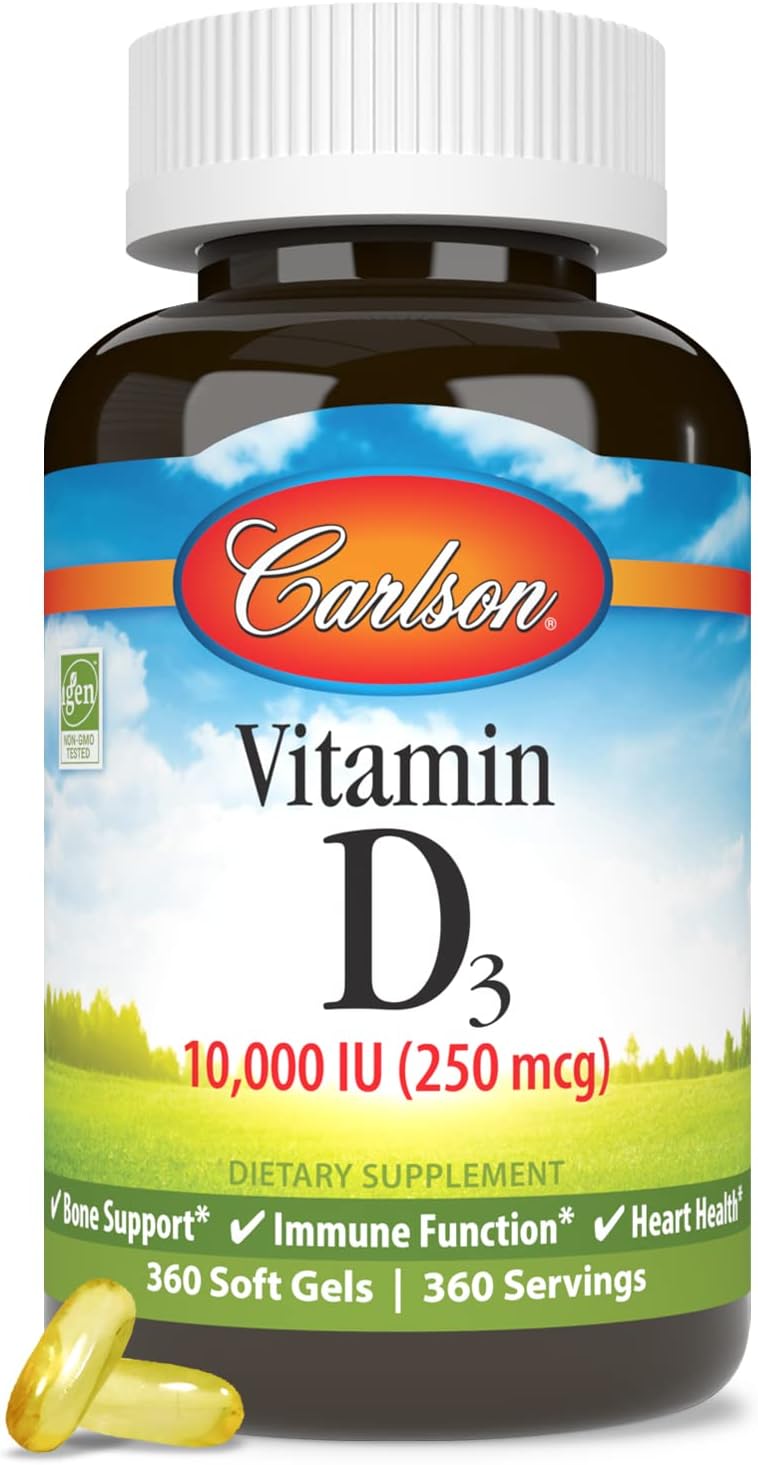 360 Soft Gels of Carlson Vitamin D3 10,000 IU (250 mcg) for Bone and Immune Health