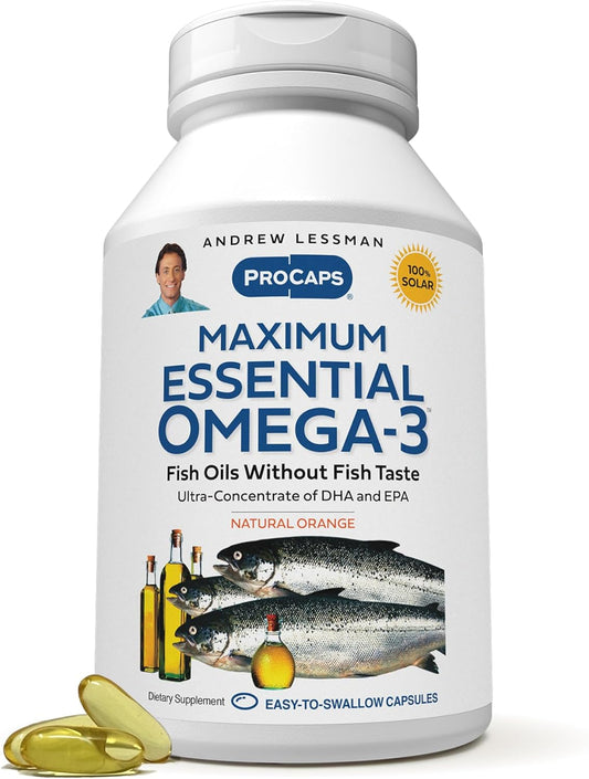 360 Softgels Andrew Lessman Maximum Essential Omega-3 Orange - High Potency, Ultra-Pure Oils, High DHA, No Mercury, Easy to Swallow