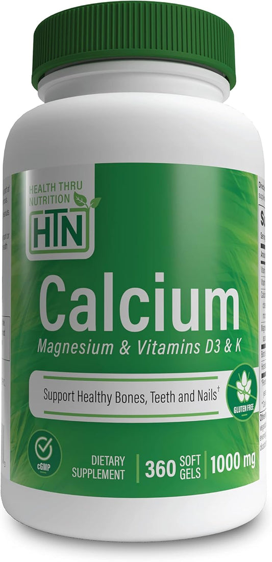 360 Softgels Health Thru Nutrition Calcium 1000mg & Magnesium 400mg with Vitamin D3 & K - 4 Month Supply