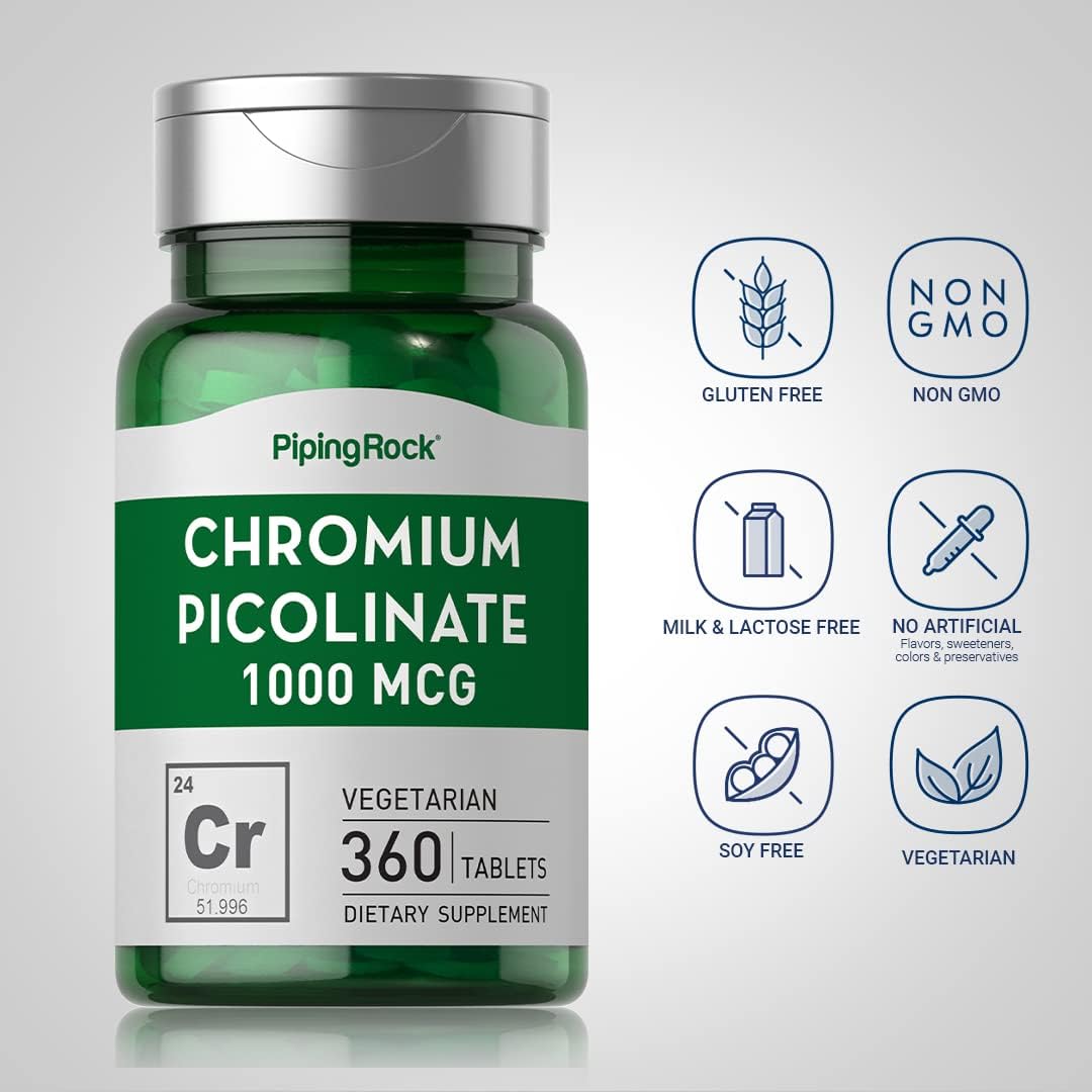 360 Tablet Piping Rock Chromium Picolinate 1000mcg Pills - Vegetarian, Non-GMO & Gluten Free Supplement