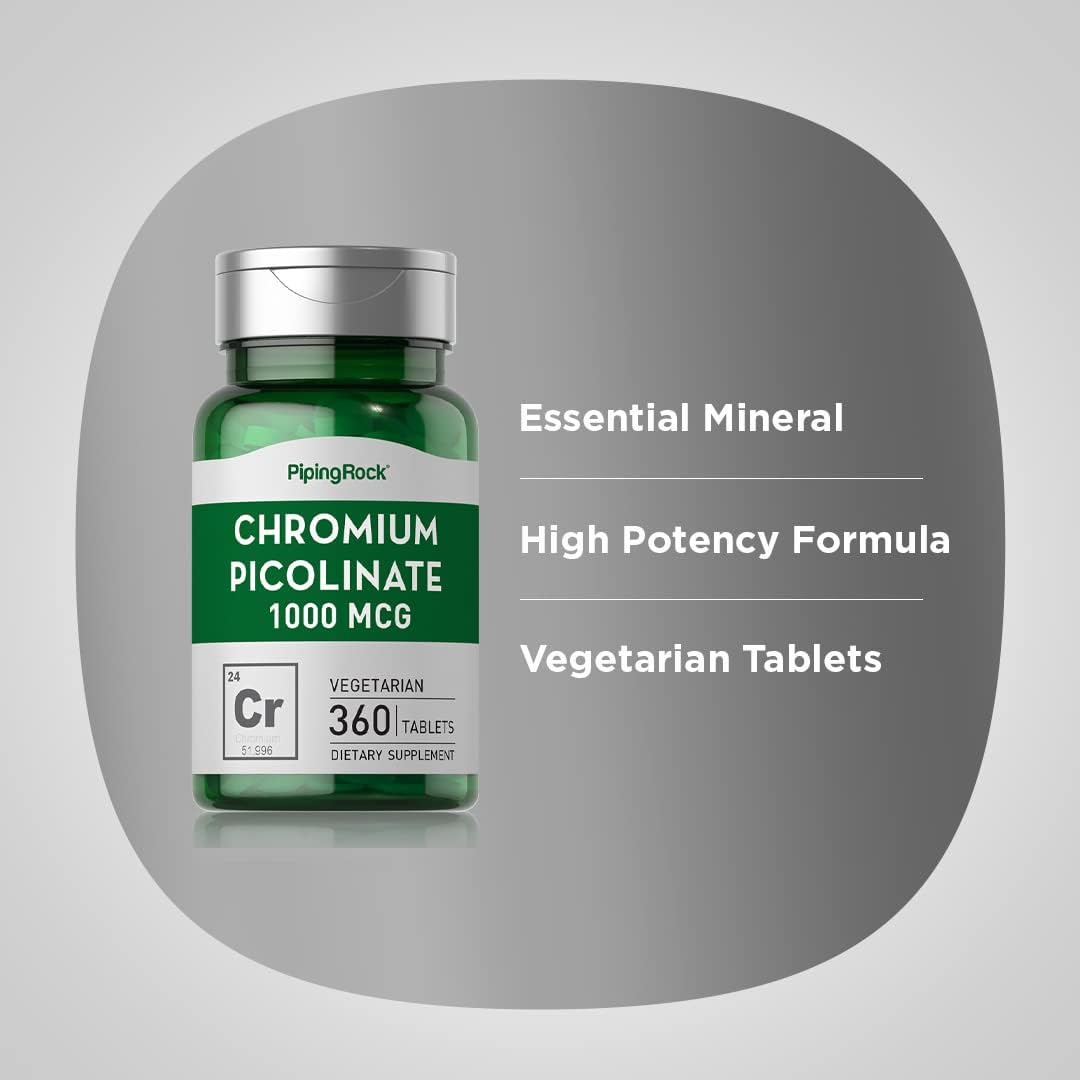 360 Tablet Piping Rock Chromium Picolinate 1000mcg Pills - Vegetarian, Non-GMO & Gluten Free Supplement