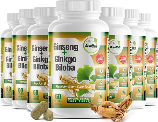360 Tablets GreeNatr Ginko Biloba & Panax Ginseng Supplement for Memory, Focus, Vision, Immune System & Blood Flow