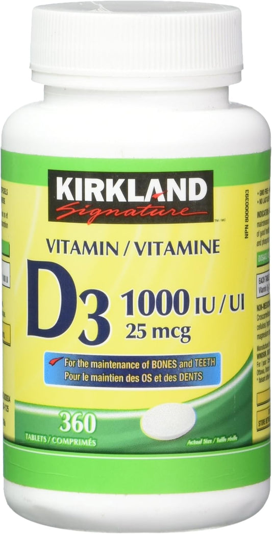 360 Tablets Kirkland Signature Vitamin D3 1000 IU - High-Quality Supplement for Bone Health & Immune Support