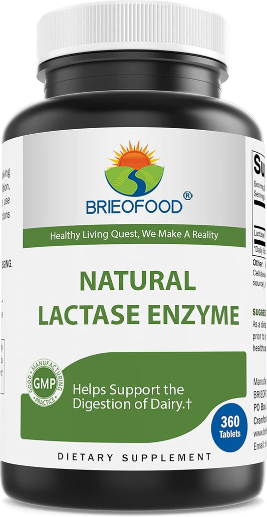 360 Tablets of Brieofood Lactase Enzyme Pills - 3000 FCC ALU, Non-GMO & Gluten Free - 360 Servings