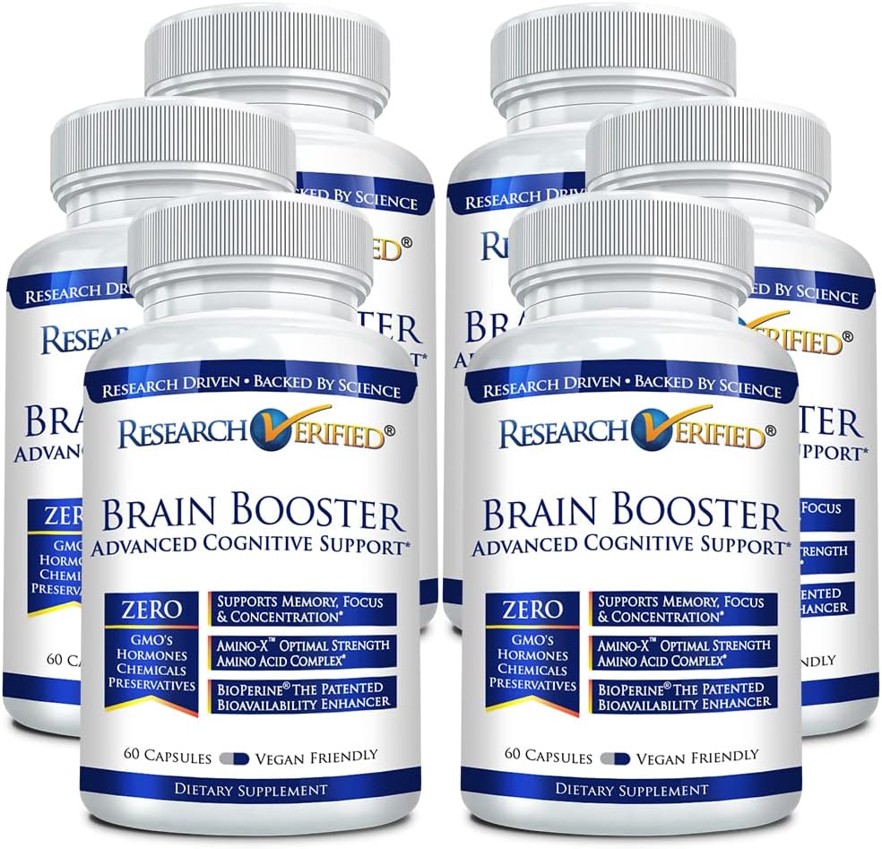 360 Vegan Brain Booster Capsules - Cognitive Function Nootropic Supplement - 6 Bottles of Research Verified Brain Support