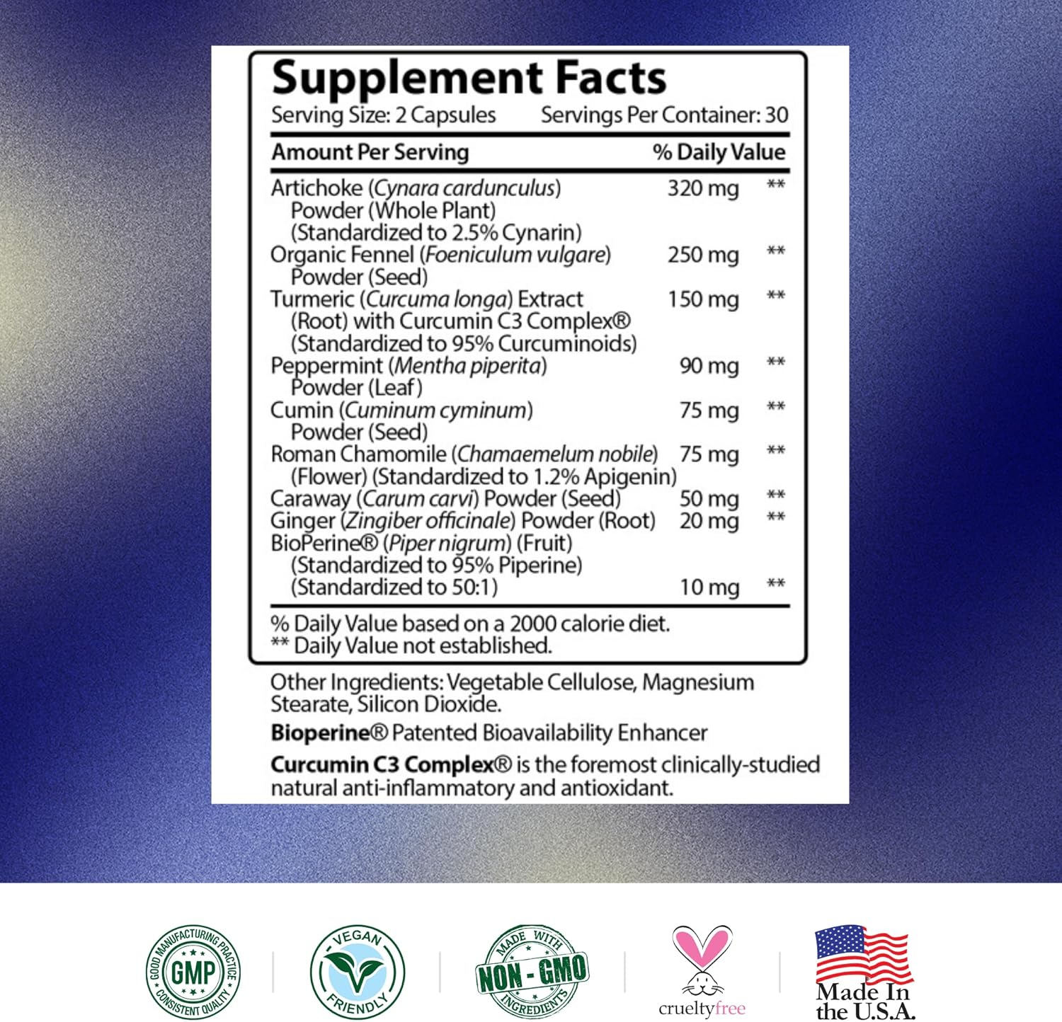 360 Vegan Capsules for Gas & Bloating Relief - Research Proven Ingredients: Artichoke, Ginger, Peppermint - Relax Intestinal Muscles, Eliminate Gas Buildup