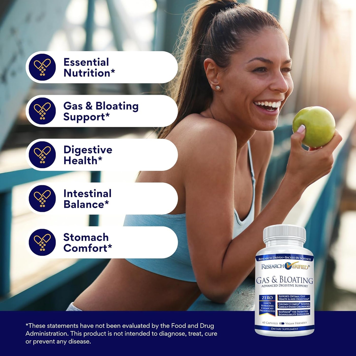 360 Vegan Capsules for Gas & Bloating Relief - Research Proven Ingredients: Artichoke, Ginger, Peppermint - Relax Intestinal Muscles, Eliminate Gas Buildup