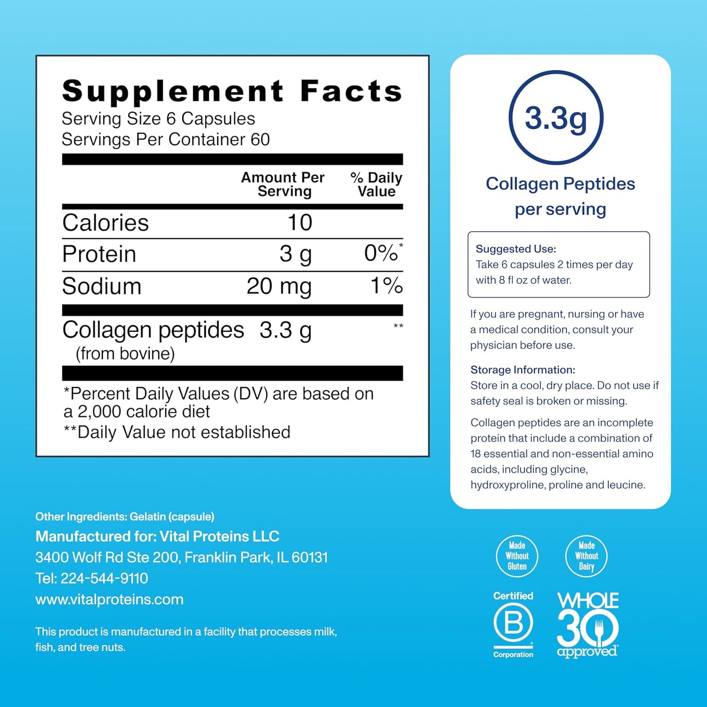 360 Vital Proteins Collagen Pills Supplement (Type I, III) - 3300mg Capsules for Healthy Hair Support