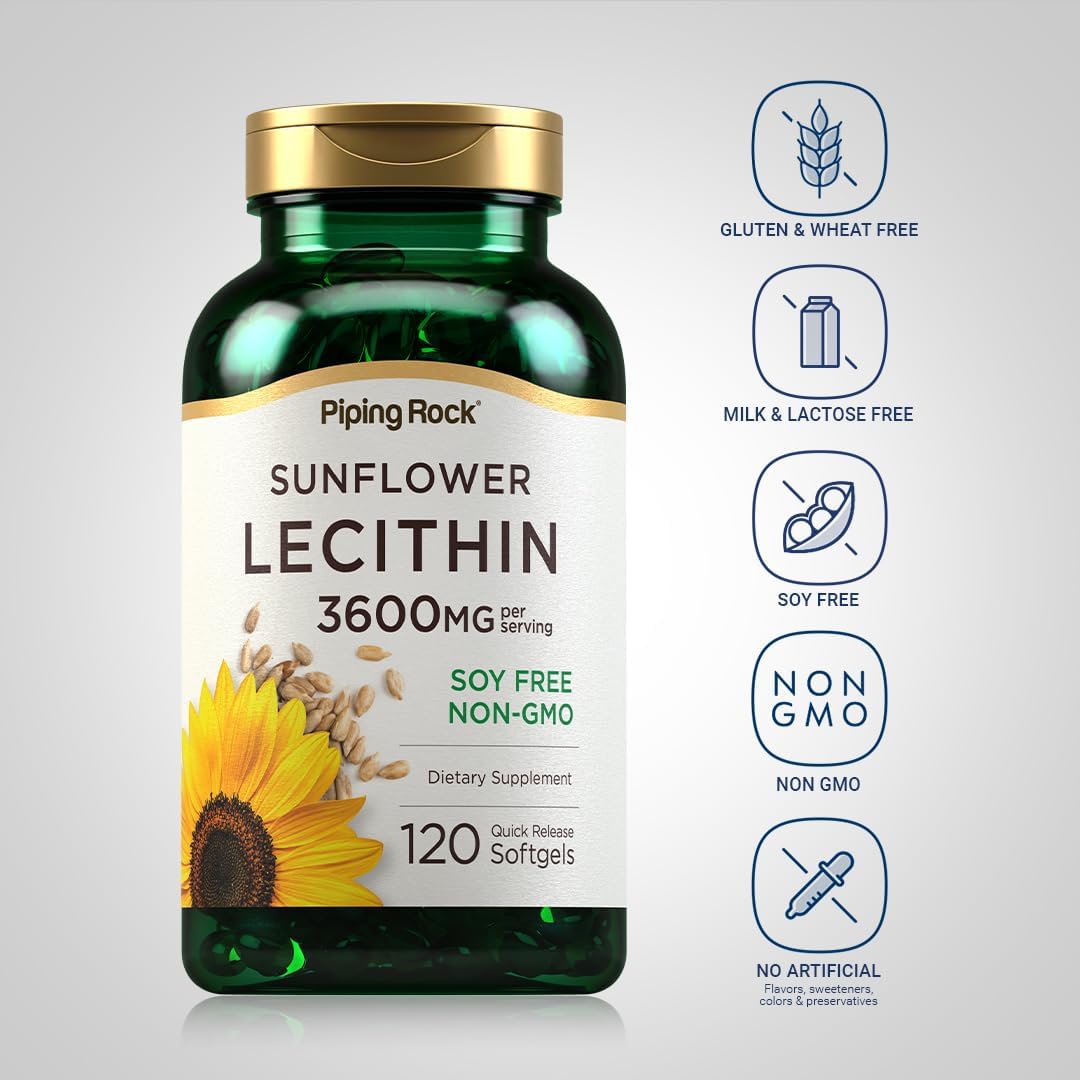 3600 mg Sunflower Lecithin Softgel Capsules | 120 Count | Phosphatidylcholine Rich | Soy Free, Non-GMO, Gluten Free