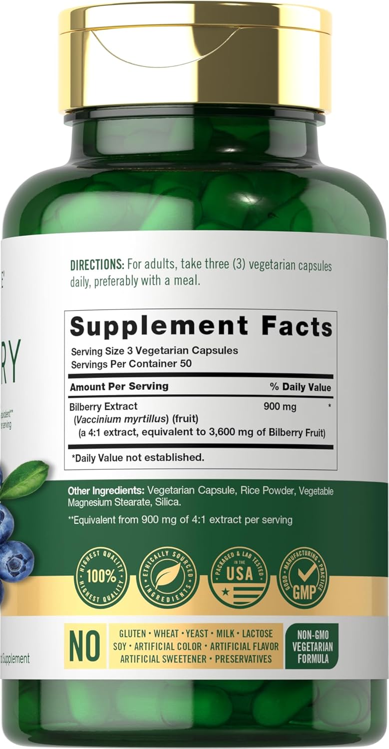 3600mg Carlyle Bilberry Extract Capsules - 150 Count - Vegetarian, Non-GMO & Gluten Free Fruit Supplement