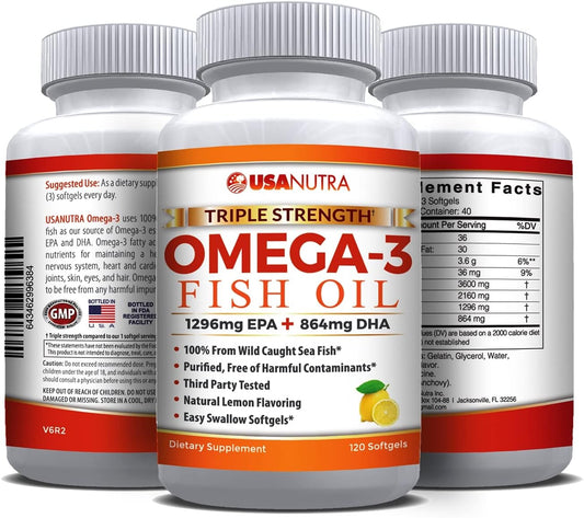 3600mg Omega 3 Fish Oil Supplement with EPA and DHA for Joint, Brain, and Heart Health - 120 Softgels for Men and Women