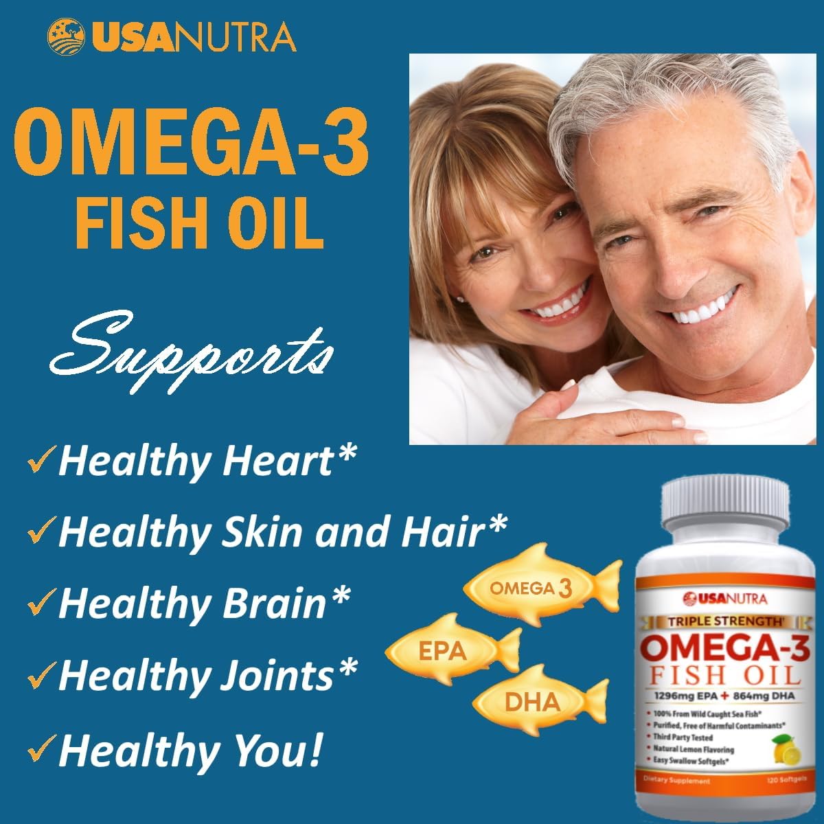 3600mg Omega 3 Fish Oil Supplement with EPA and DHA for Joint, Brain, and Heart Health - 120 Softgels for Men and Women