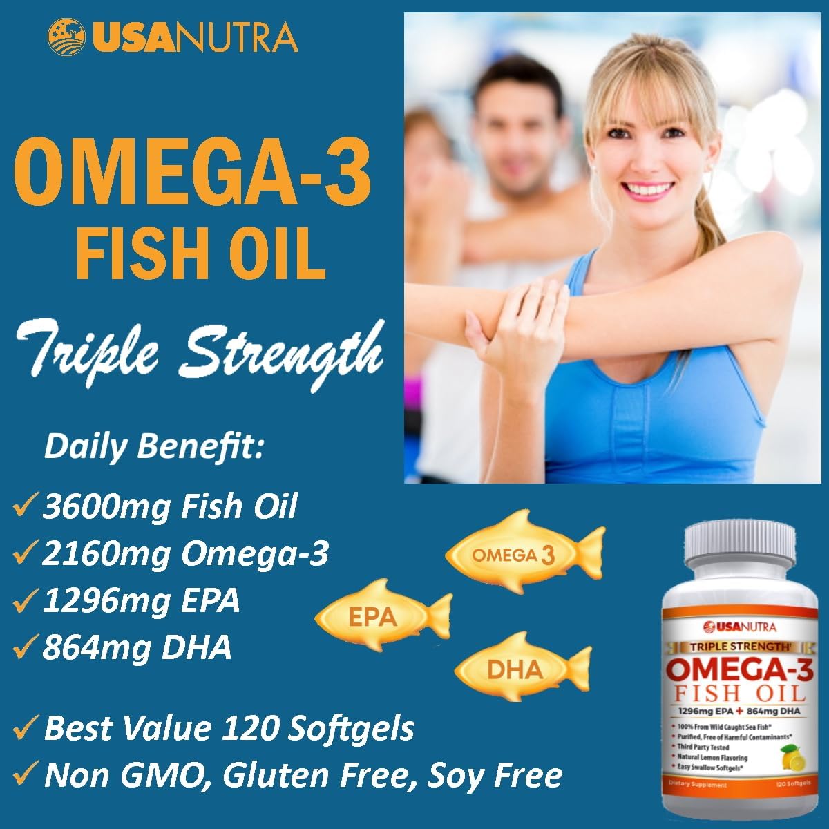 3600mg Omega 3 Fish Oil Supplement with EPA and DHA for Joint, Brain, and Heart Health - 120 Softgels for Men and Women