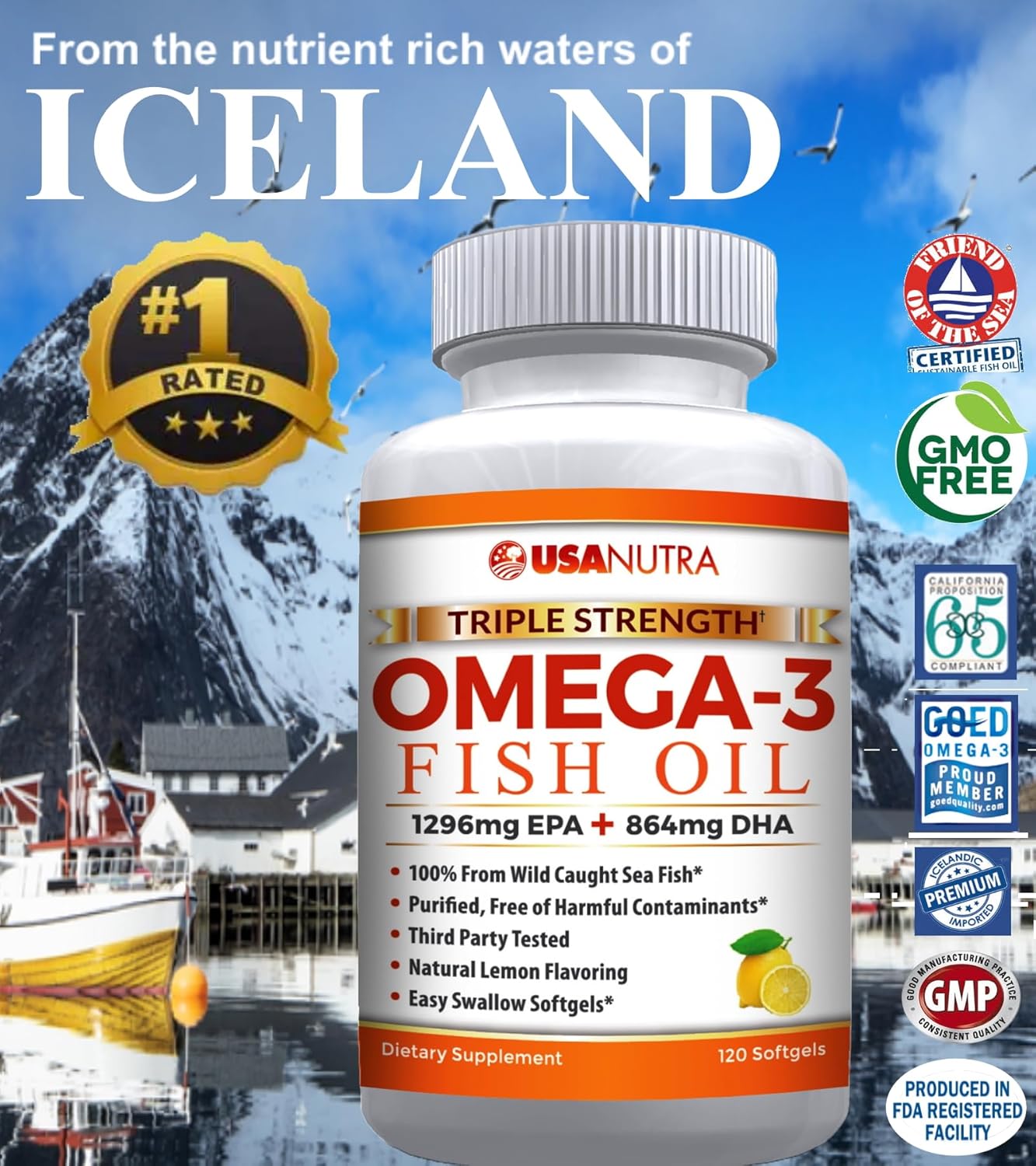 3600mg Omega 3 Fish Oil Supplement with EPA and DHA for Joint, Brain, and Heart Health - 120 Softgels for Men and Women