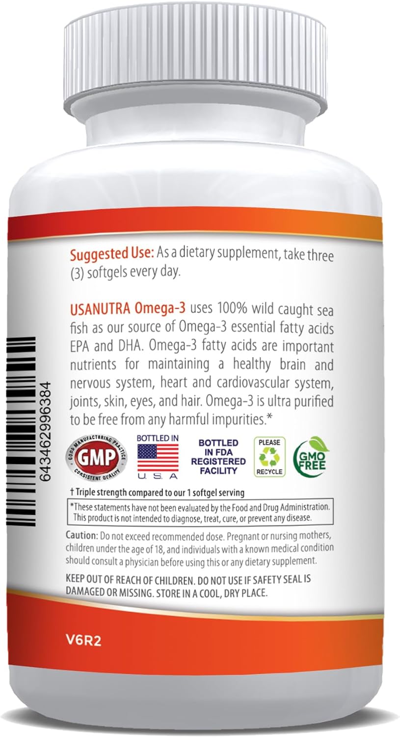 3600mg Omega 3 Fish Oil Supplement with EPA and DHA for Joint, Brain, and Heart Health - 120 Softgels for Men and Women