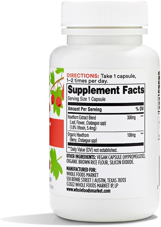 365 by Whole Foods Market Hawthorn Standardized and Full Spectrum Blend Heart Support Vegan Capsules 60 Count