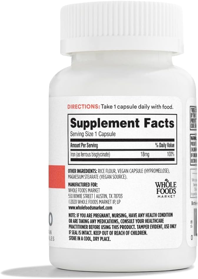 365 by Whole Foods Market Iron Chelated 18mg Supplement - 100 Vegetable Capsules