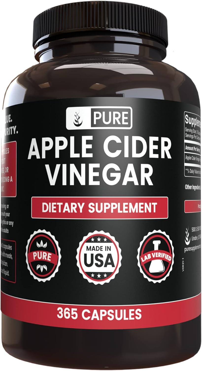 365 Capsules Bundle of 100% Natural Cayenne Pepper, Turmeric Curcumin, and Apple Cider Vinegar Ingredients