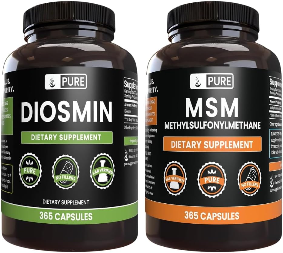 365 Capsules Each Diosmin and MSM Bundle - Pure Original Ingredients, No Magnesium or Rice Fillers