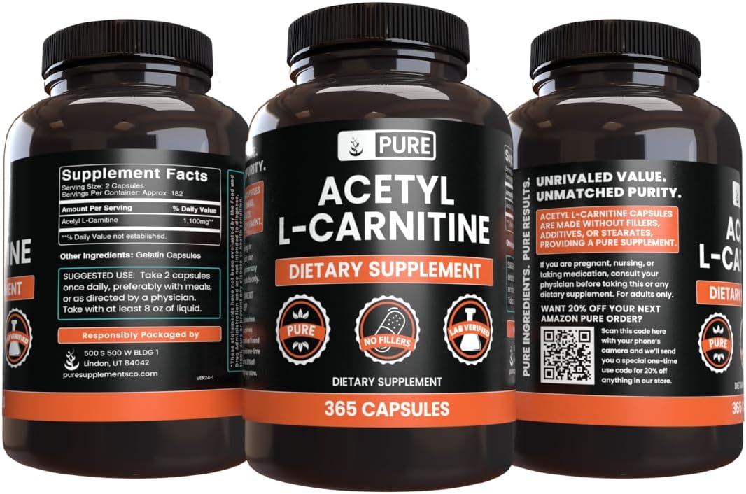 365 Capsules of Acetyl L-Carnitine with Pure Original Ingredients - No Magnesium or Rice Fillers, Lab Verified